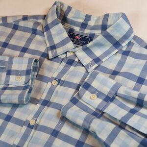 Vineyard Vines Mens Shirt XL Button Up Slim Longshore Shirt Blue Preppy Plaid